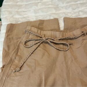 Ann Taylor SP Tan Wide Leg Crop Linen Braided Belt Casual Preppy Ankle Pants